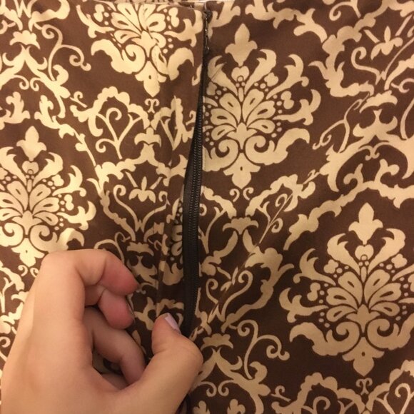 Talbots Brown Cream Damask Print Stretch Pants Size 8 Petite Cotton Blend - Picture 6 of 10